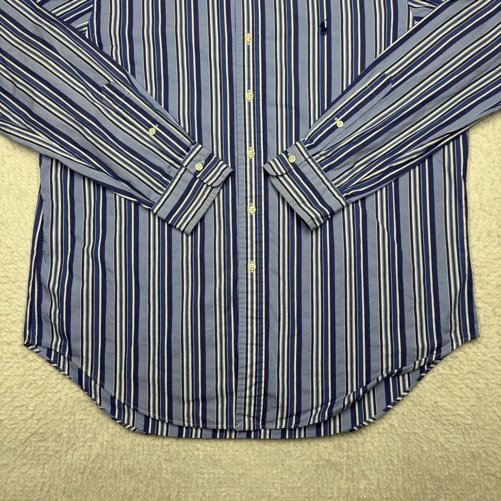 Vintage‎ Polo Ralph Lauren Shirt Button Preppy Blue Striped Men's Size XL